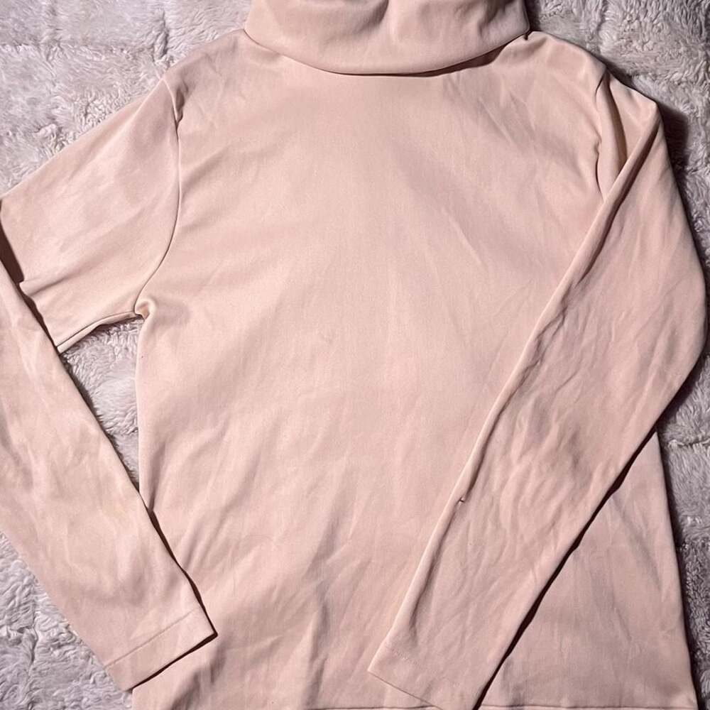 Vintage 1970s Kmart Turtleneck Shirt Tan Beige Long Sleeve